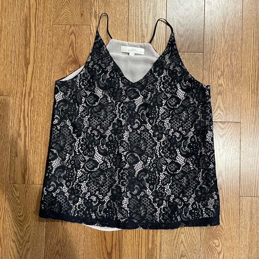 Women's LOFT small petite lace cami tank top black tan